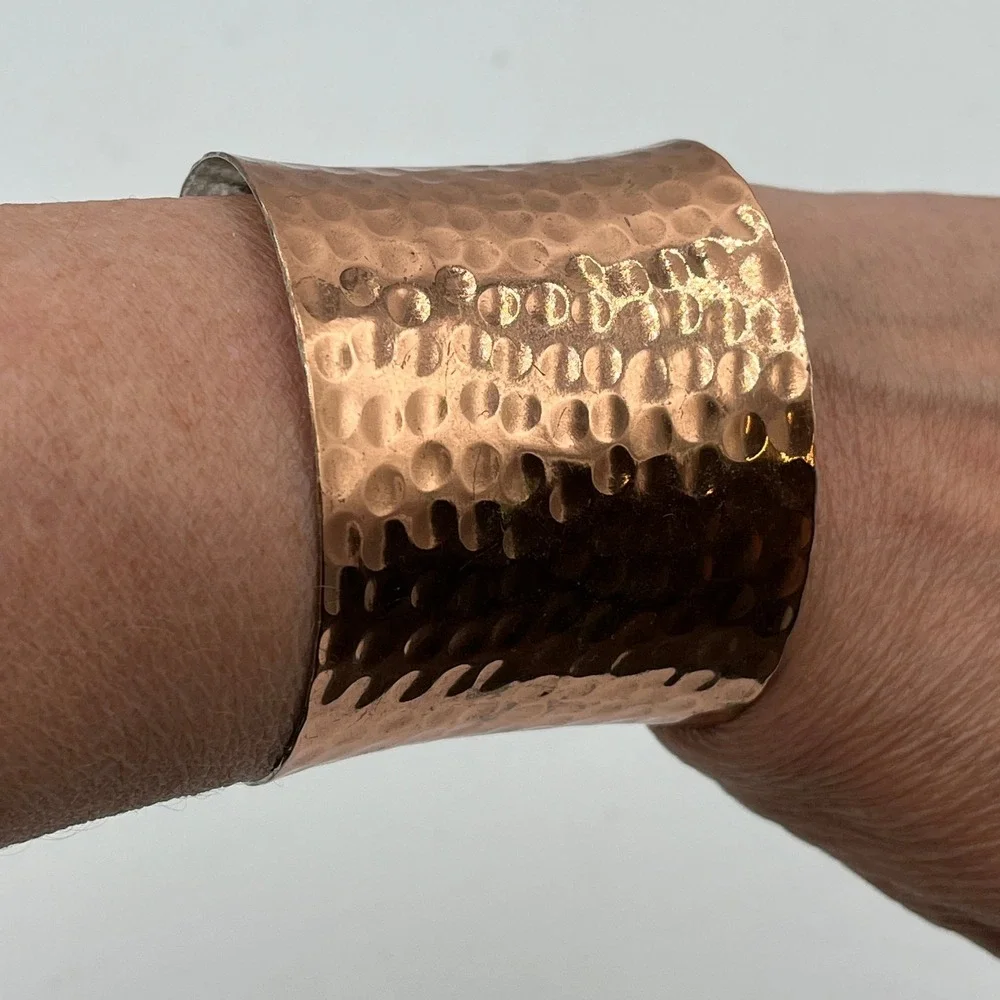 Hammered Pebbled Copper‎ 2' Wide Cuff Bracelet Statement Boho Artisan Metal READ